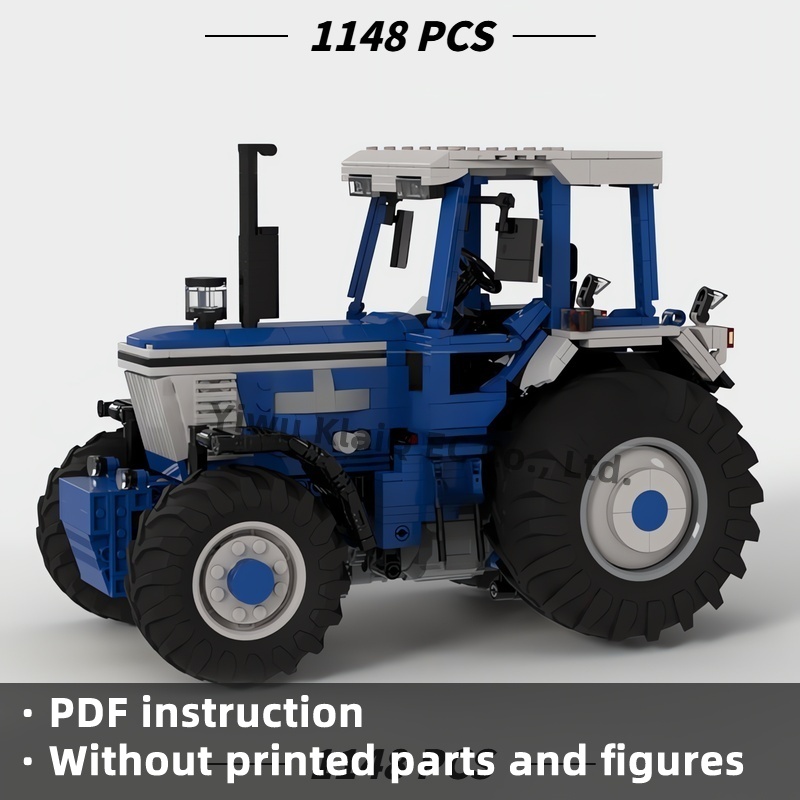 Farming Agriculture Model - 1148 Stuks MOC Klassieke Blauwe Landbouwtractor