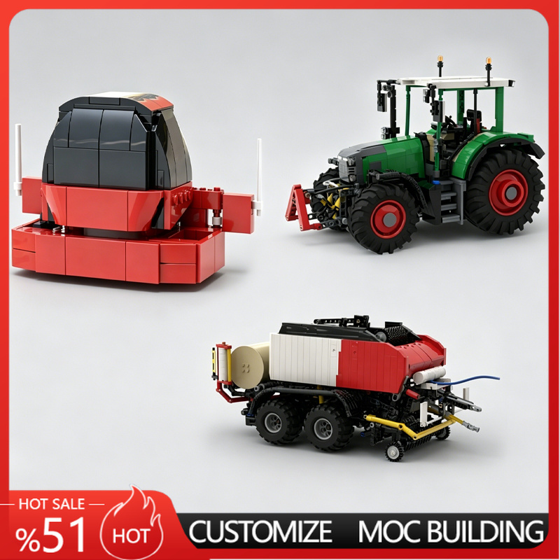 Farming Agriculture Model - NIEUWE groene boerderijtractor met rode balertrailer